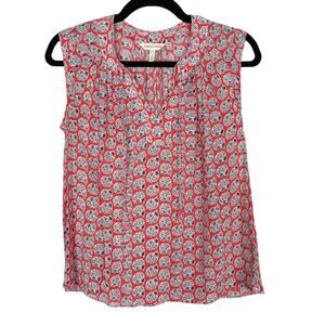 Rebecca Taylor Size 0 Tangerine Pink Amanda Print Top Silk VNeck Sleeveless